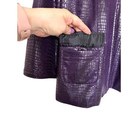 Susan Graver Purple Faux Leather Reptile Print Jacket Sz Large 3/4 Bell Sleeve - Picture 3 of 10